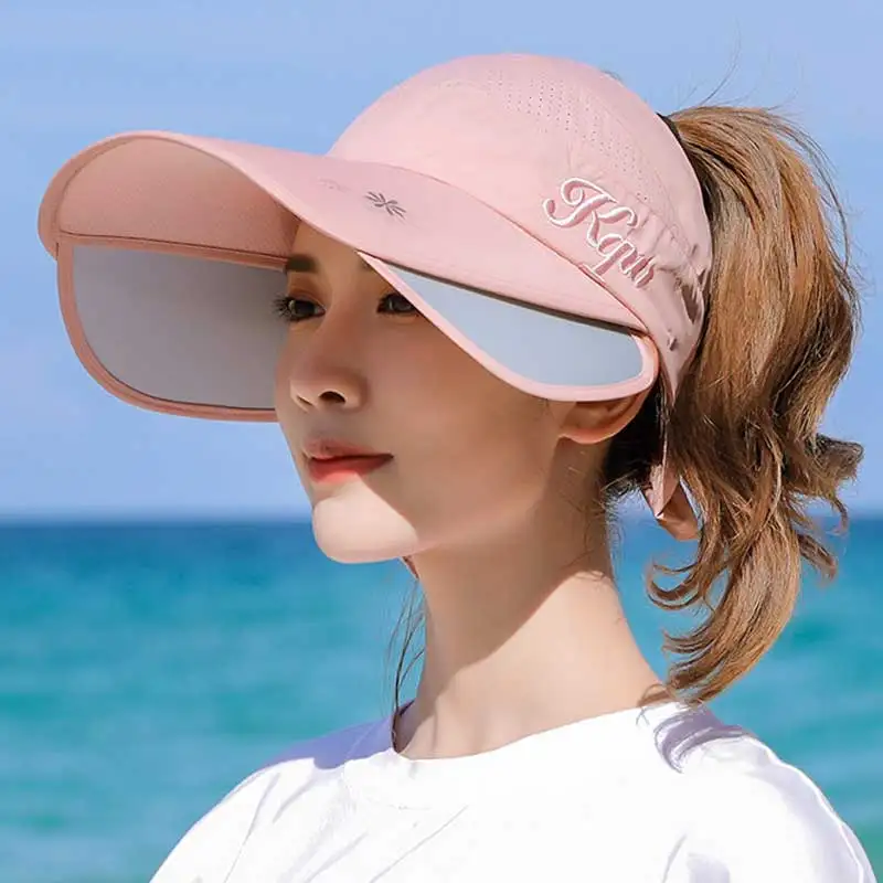 

MOOLEEY Women Empty Top Hat Flower Mesh Summer Beach Sun Hat Large Brim Bucket Hat Letter Embroidery Ladies Casual Cycling Cap