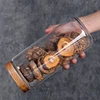 Acacia Wood Lid Glass Bottle Storage Jar Airtight Canister for Coffee Beans Tea and Grains Kitchen Food Dispenser Container 1