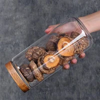 Acacia Wood Lid Glass Bottle Storage Jar Airtight Canister for Coffee Beans Tea and Grains Kitchen Food Dispenser Container 1