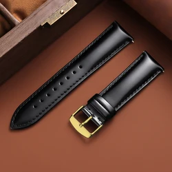 Premium Genuine Leather Watch Strap - Quick Release Universal Replacement - 22mm (Black - Gold)