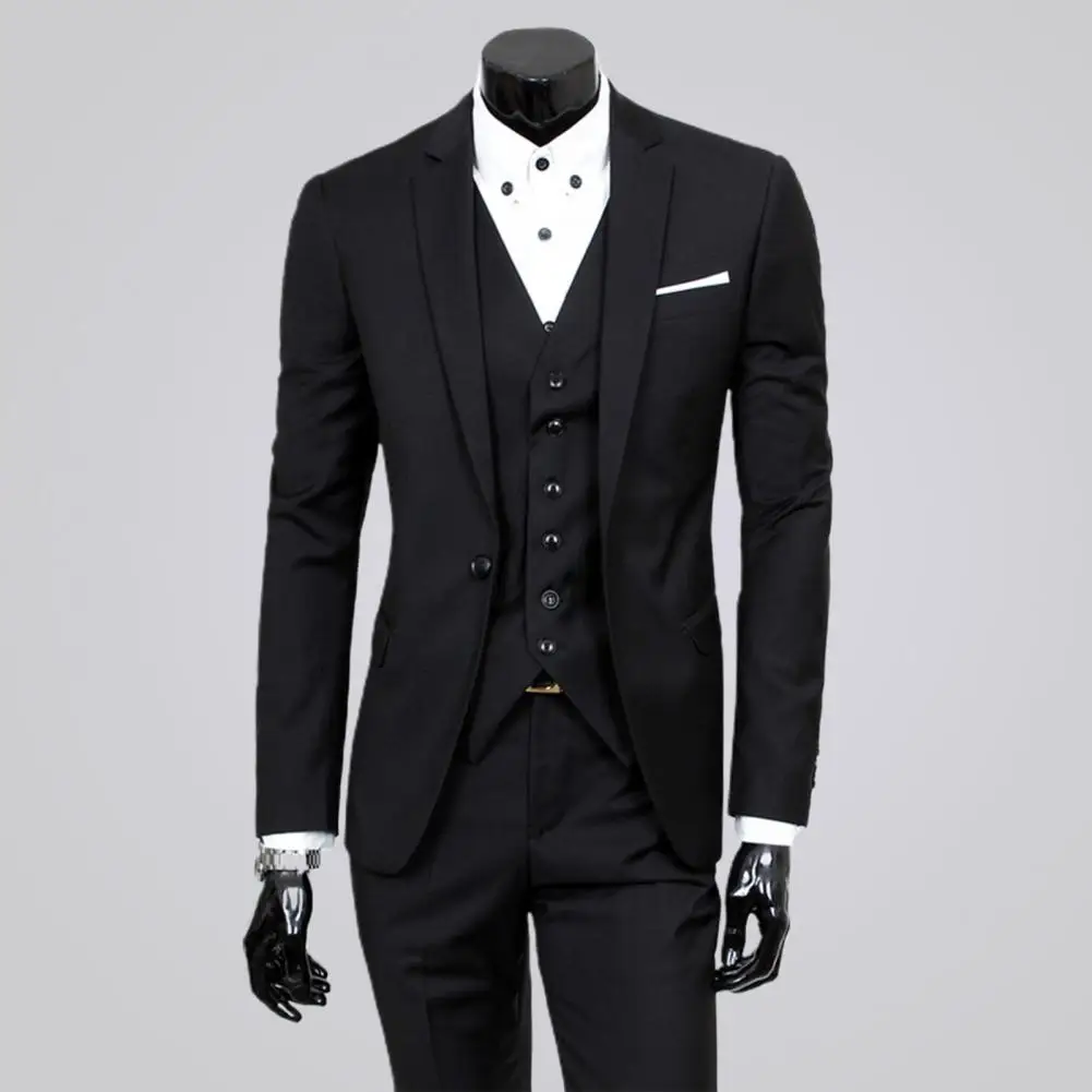 

Men Suit Set Soft Fabric Sleeveless Waistcoat Zipper Single Button Suit Separates Business Suit Single-breasted Vest