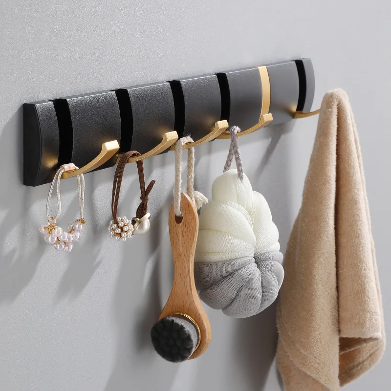 Door Hanger Clothes Hook Kitchen Bedroom Towel Coats Storage Rack Foldable Invisible And Traceless Black Golden Hook Organizer