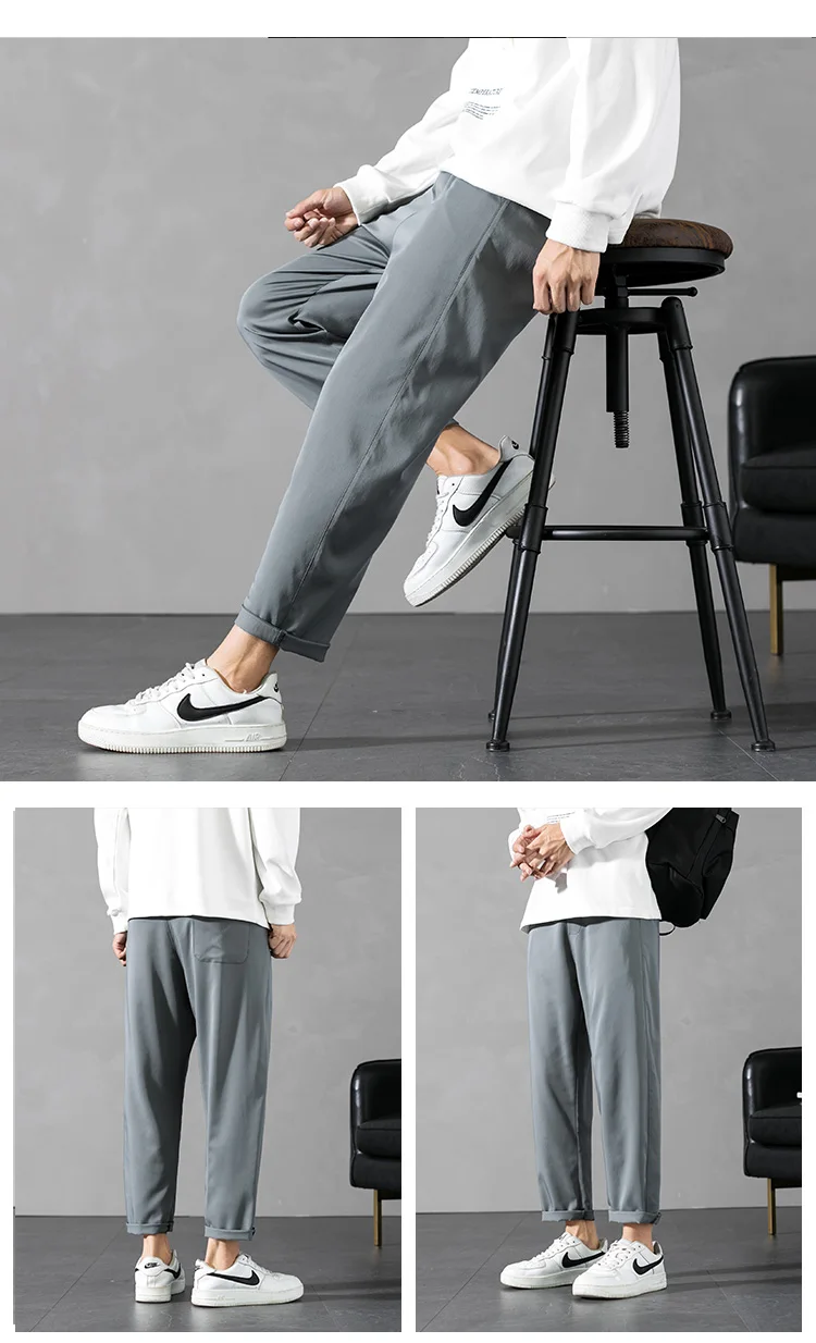 big and tall casual pants Summer Thin Casual Pants Men Fashion Drawstring Straight Pants Mens Loose Grey/Khaki/Black Harem Pants Mens Trousers M-3XL business casual pants