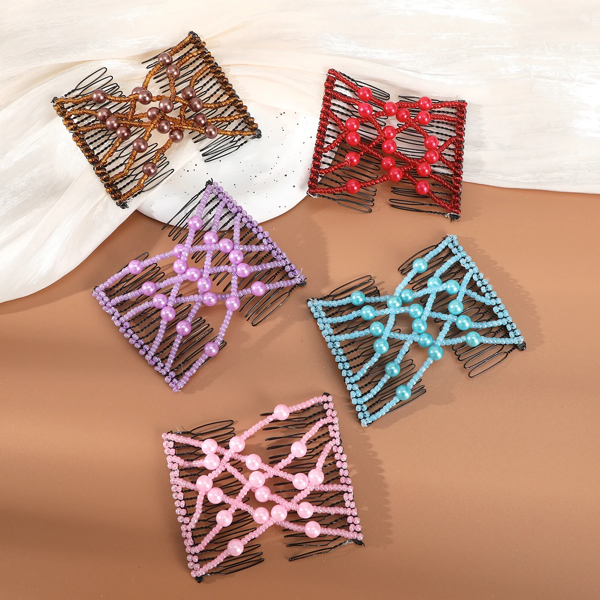 Pearl Plate Hair Double-Row Comb Hair Comb Large Temperament Hairpin Clip Fixed Hair Hairpin Female Back Of The Head Headwear