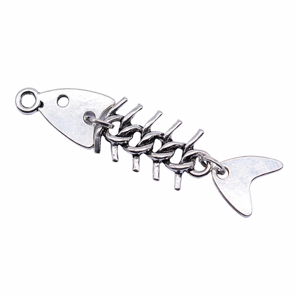 

4pcs/lot 46x11mm Fish Bone Charms For Jewelry Making Antique Silver Color 1.81x0.43inch