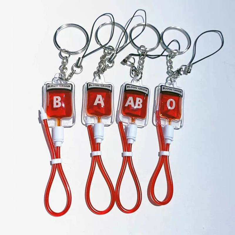 New Blood Type A B O Ab Rh Sick Plasma Pack Blood Bag Pvc Pendant Diy Jewelry Making Party Gift Charm Keychain Accessory Keyring