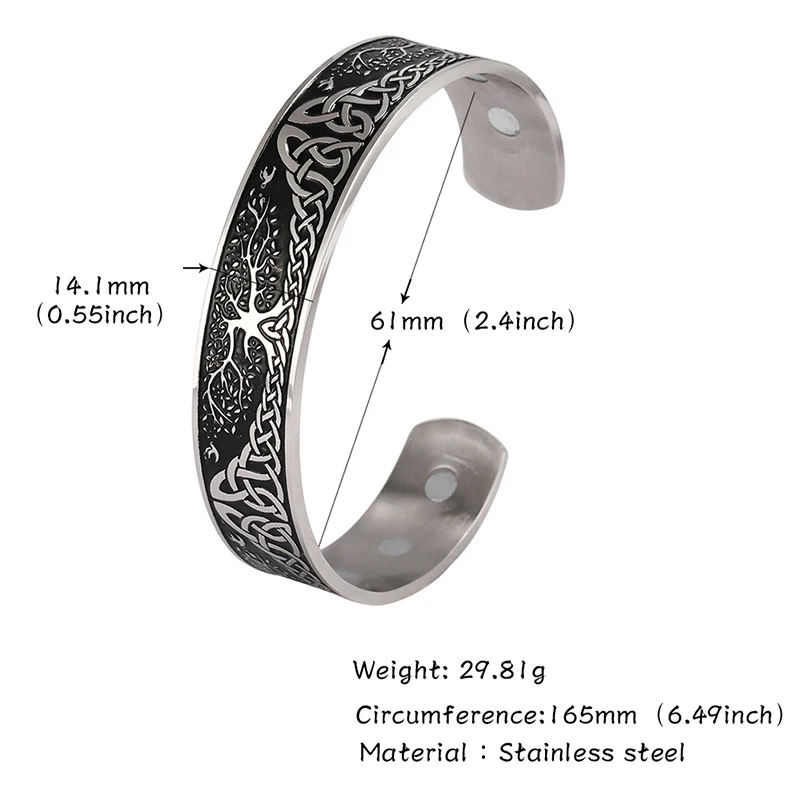 Vassago Stainless Steel Bracelet Yggdrasil World Tree of Life Bangle Viking Celtic Knot Cuff Strap Women's and Men's Bracelet 6