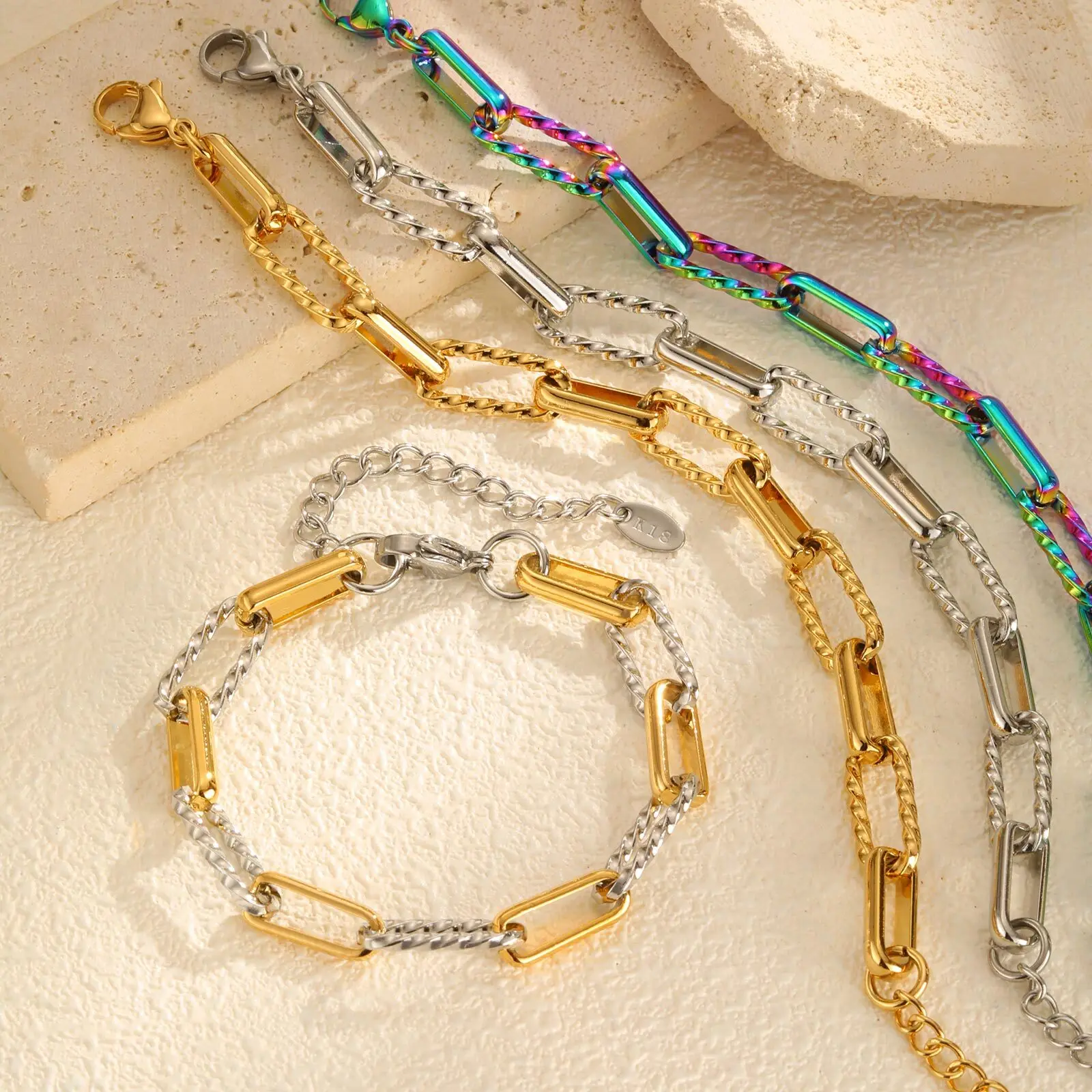 Stainless Steel Waterproof Colorful Chain Bracelet for Women