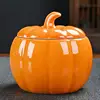 Ceramic Bowl Pumpkin Shape Cartoon Pumpkin Jar Soup Can with Lid Condiment Box Seasoning Pot Soup Bowl Kitchen Container 1