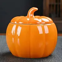 Ceramic Bowl Pumpkin Shape Cartoon Pumpkin Jar Soup Can with Lid Condiment Box Seasoning Pot Soup Bowl Kitchen Container 1