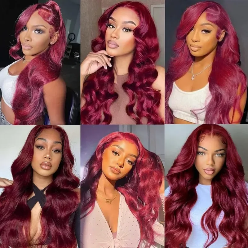 99J Burgundy Lace Frontal Wig 13x4 Body Wave Lace Front Wig HD Transparent Lace Frontal Wig Human Hair Pre Plucked 99j Red Color