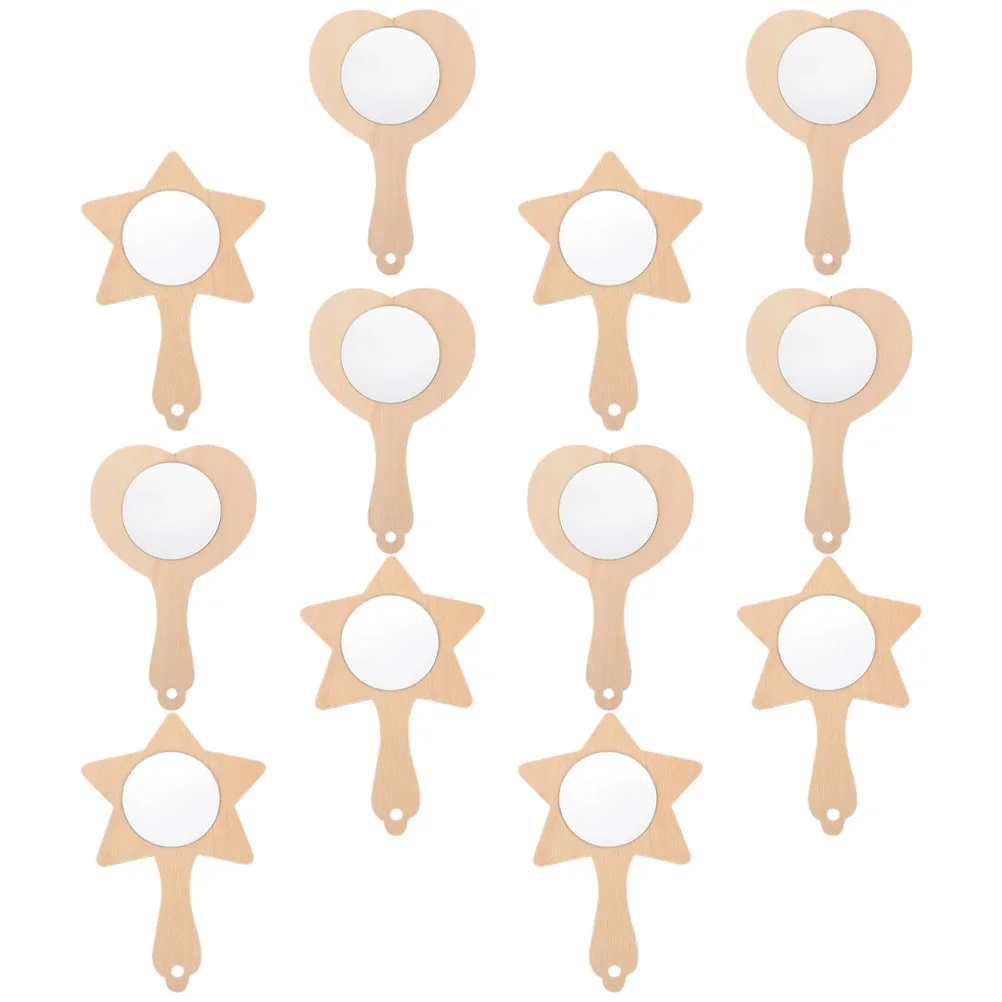 12pcs 나무 거울 DIY 키트 미니 도색되지 않은 H 거울 H 공급 어린이 교육 장난감 스타 하트 모양 금형
