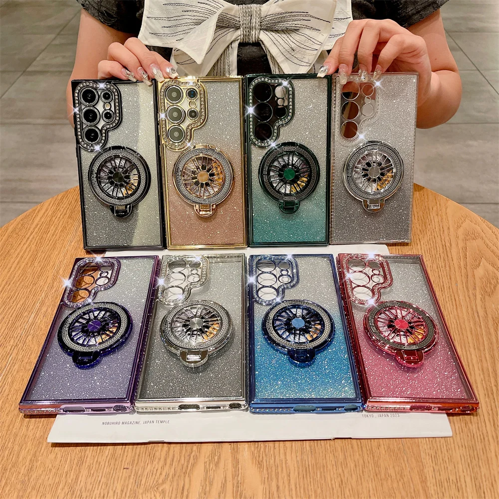 Bling Glitter Diamond Magnetic Stand -puhelinkotelo Samsung S24 S23 Ultra S22 Plus A73 A55 A54 A53 A52 A35 A34 A15 A12 5G -suojakuorelle_voghion.com