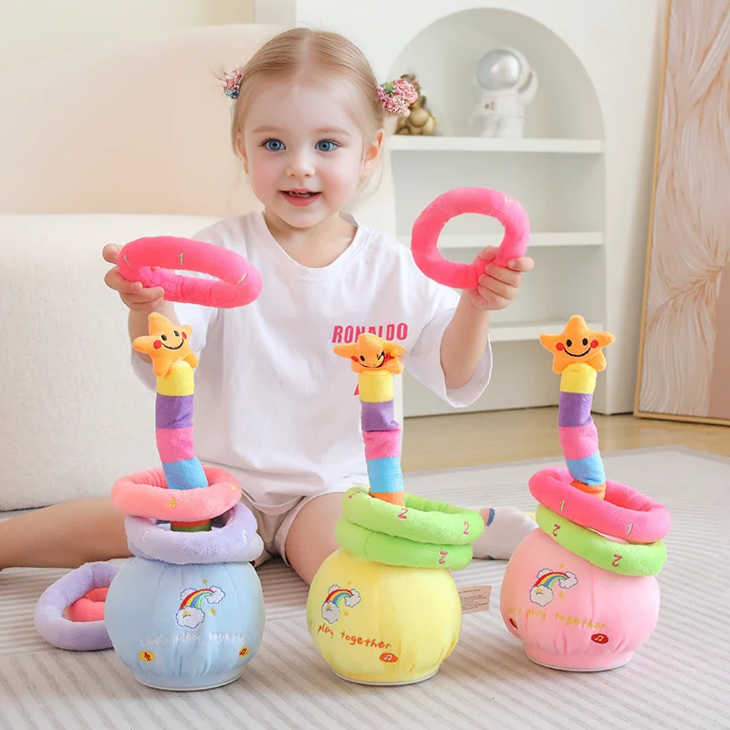 32cm Electric luminous music sliding children's toy set will glide to learn to talk parent-child interactive number plush toy vintage wooden music box hand crank music case carved engraving children toy christmas festival presents birthday gifts for kids adult