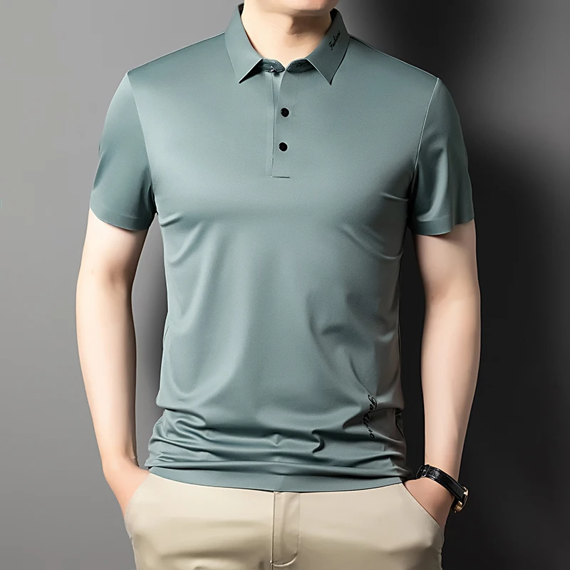 

2022 Summer Seamless Golf Men's Polo Shirts High Quality Short Sleeve Solid Color Business Causal Thin Male T-shirts Man Tees