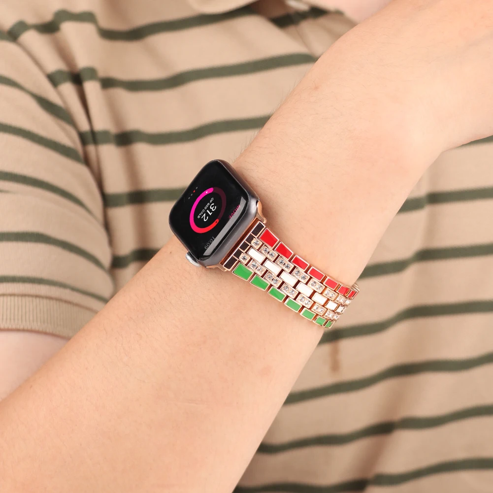 Metal＋Diamond Strap For Apple Watch UItra 49mm 8 7 45mm 41mm Stainless Steel Bracelet Band For iWatch 6 5 4 3 SE 44mm 42mm 40mm