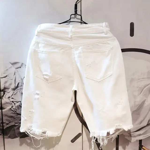New White Jeans Men All-match Fashion Ripped Hole Slim Stretch Harem Pants Comfortable Male Streetwear Denim Trousers 2