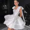 Customized Elegant Short A-Line Tiered Stain Pleats Bow Spaghetti Straps Wedding Dress Above Knee Bridal Gown Elegant Vestido 1