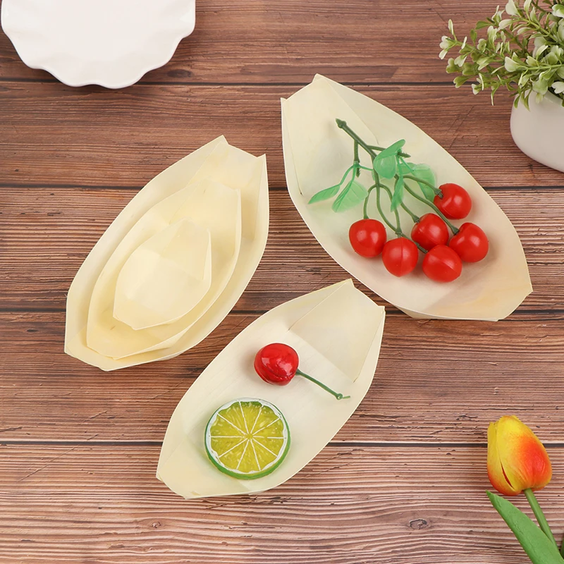 50Pcs Disposable Wooden Boat Plate Sushi Wood Boat Sushi Salad Dessert Bowl Pine Wood Bowl Plate Tray
