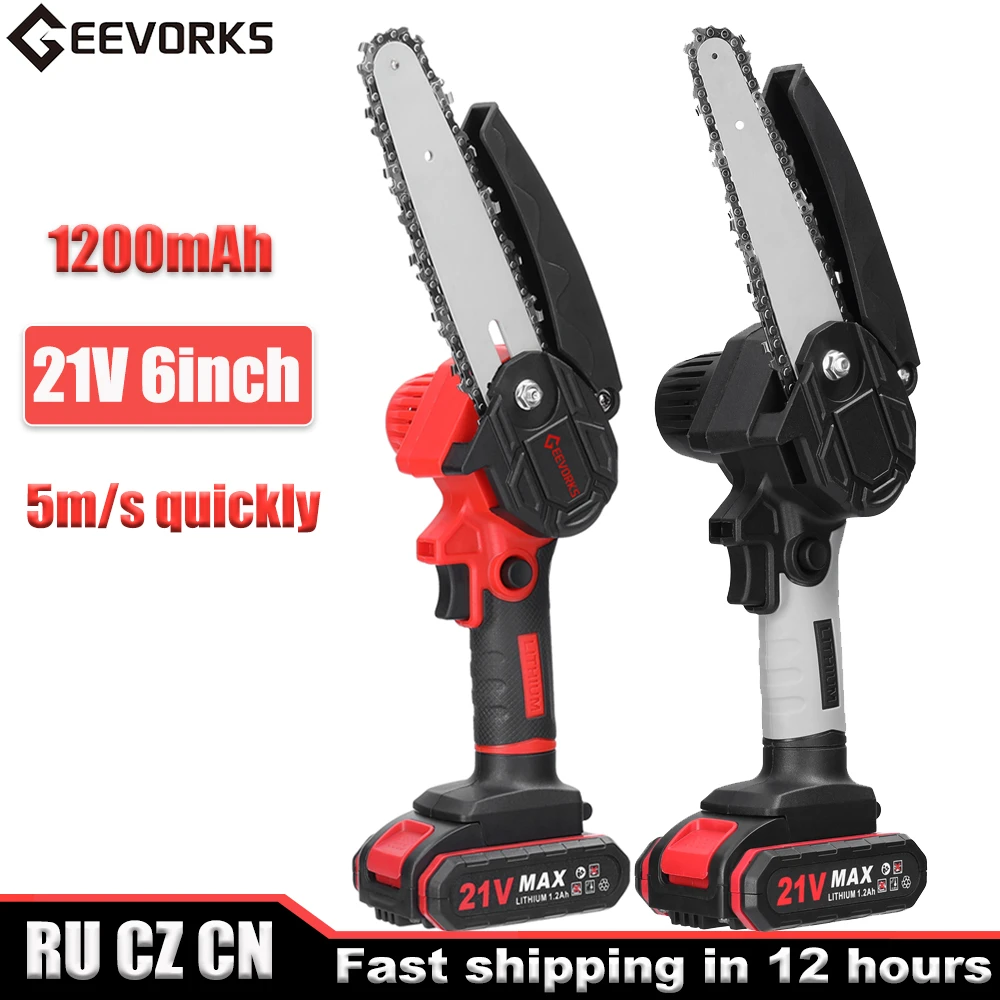 21V 6inch Portable Electric Pruning Saws Mini Wood Splitting Chainsaw