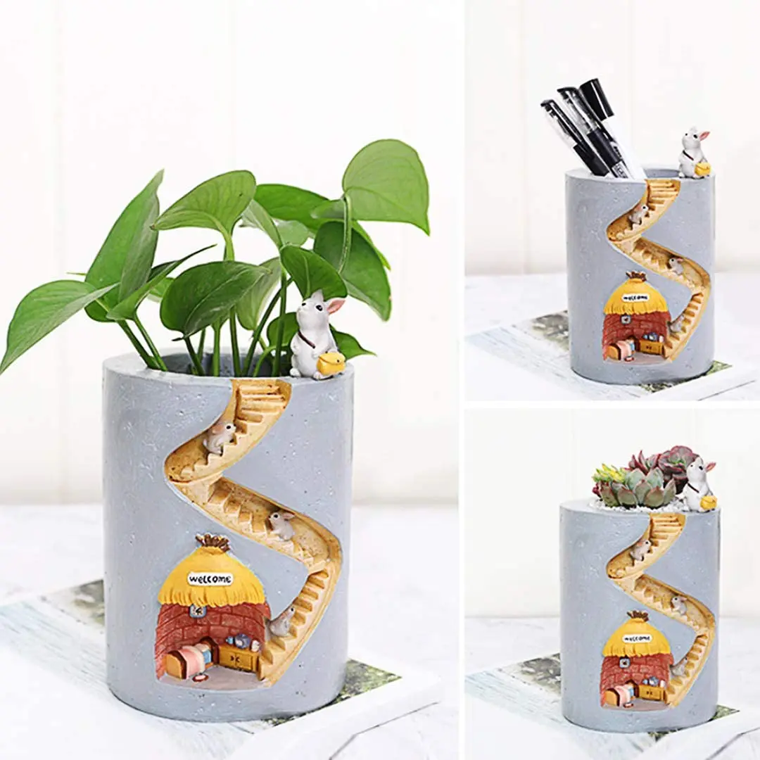 

Creative Plants Flower Pots Brush Pots Ornaments for Succulent Plants Pot Desk,Garden,Living Room with Sweet Hedgehog Family