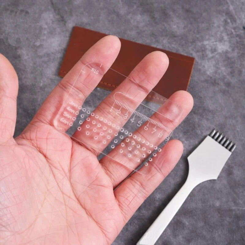 4mm thickened leather tool acrylic rounded corner cutting distance ruler transparent auxiliary manual leather tool