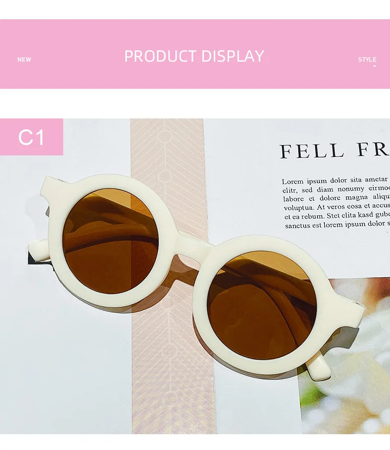 Free shipping children's color round frame light PC cute small face sunglasses