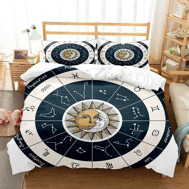Sun And Moon Bedding Set King/Queen Size Twelve Constellations Zodiac Comforter Cover Adults Astrology Polyester Duvet Cover