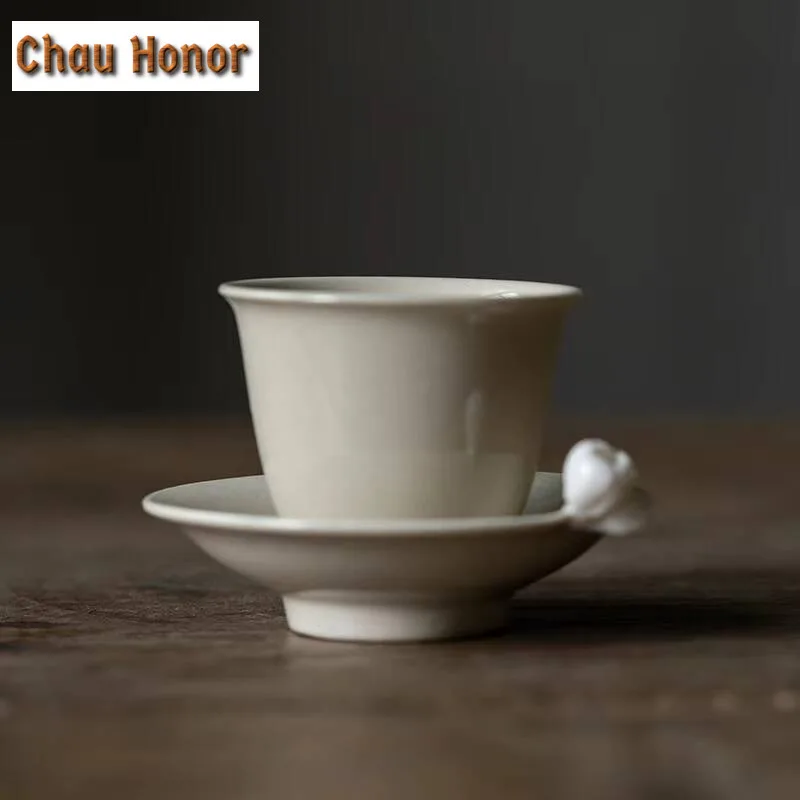 2pc/Lot Plant Ash Glaze Hand Kneaded Flower Cup Pad Japanese Kungfu Tea Set Heat Insulation Pad Teaset Tea Ceremony Accessories