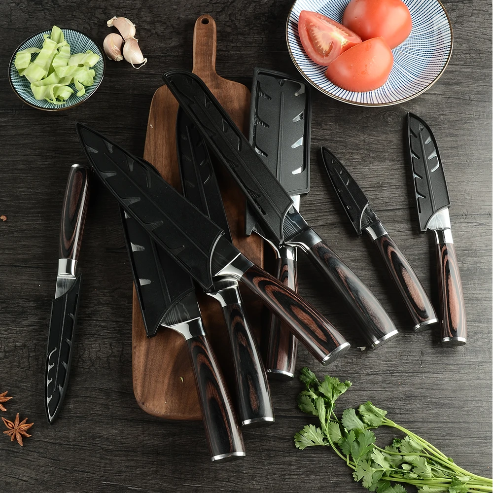 Knife Set, Kitchen Non Stick Knives Set with Block Thick Blade Cutlery  Knife Block Sets with Sharpener 6pcs Steak Knife Shears Chef Sharp Quality
