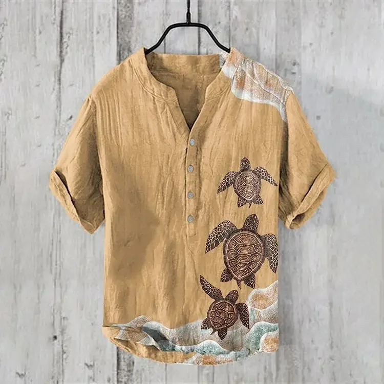 Cross border e-commerce clothing factory ethnic style Chinese character printing men's Hawaiian shirt casual short sleeved 2