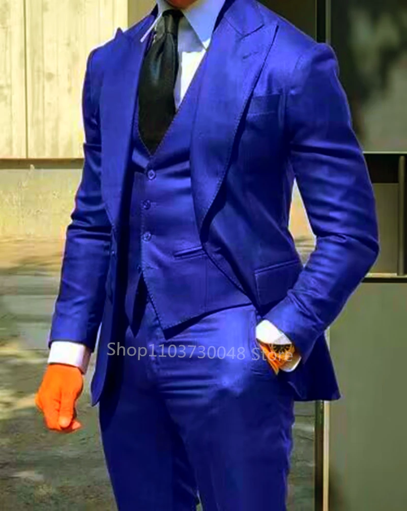 Mens Suits Fashion Men Leisure Business Solid Color Wedding 3 Pcs Set Blazer Vest Trousers