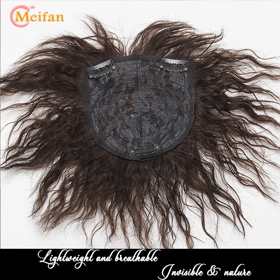 MEIFAN Synthetic Topper Closure Hairpieces with Bangs Clip on the Top of Head Hair Extension to Cover the White Hair Hairpiece synthetic bangs