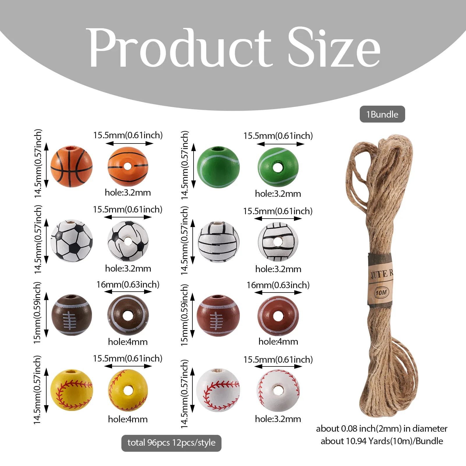 Sport Themed Wooden Beaded Party Decor Bracelet Jewelry Making Kit Basketball Football Volleyball Baseball Wood Bead Jute Cord