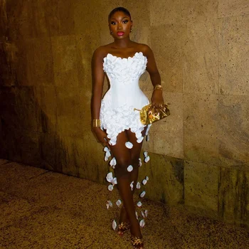 Elegant strapless mermaid evening dress white decal birthday dress black girl wedding guest cocktail party dress custom 1