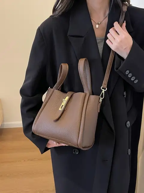 chic waterproof faux leather bucket bag for women versatile hobo with adjustable straps spacious solid color design 6