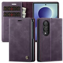 Leather Wallet Flip Case with Wide Card Slots & Kickstand - Magnetic Phone Cover Shell - Galaxy Z Fold 8 (Purple)