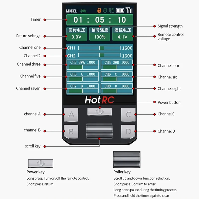 HotRC CT-8A Remote Controller CT8A 2.4Ghz RC 8CH Transmitter One-Hand Radio F08A PWM Receiver For RC Model Car/Ship/Tank 5
