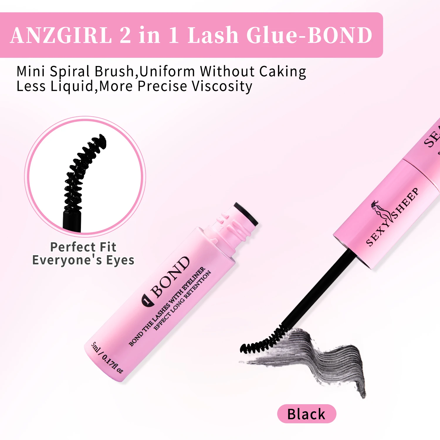 Eyelash Glue and Seal for Eyelash Clusters Strong Fixed  Eyelash Glue Lasting 48H 2 in 1(5ml Black Glue + 5ml Clear Seal) 2