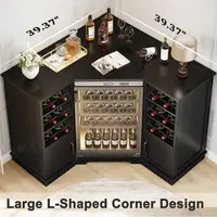 40 Black Oak Home Bar Cabinet with Mini Ridge, Wine Racks & Storage for Kitchen or Living Room 4