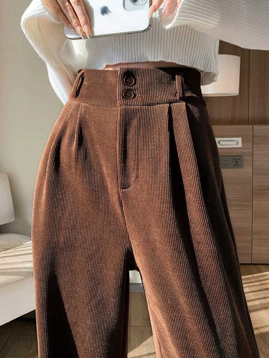 Thiened Corduroy Fce Lined Wide Leg Pants High Waist Straight Cut Casual Trousers for Women Autumn Winter Faion 2024
