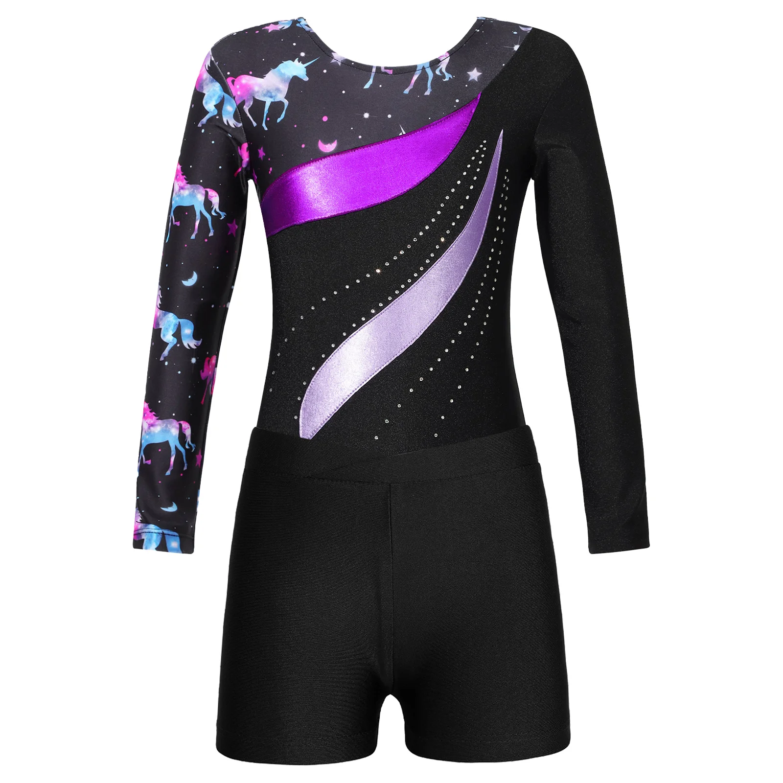 Kids Gymnastics Jumpsuit For Girls Long Sleeve Rhinestone Ballet Dance Leotards Dancewear Sets Teens Children's Skating Bodysuit