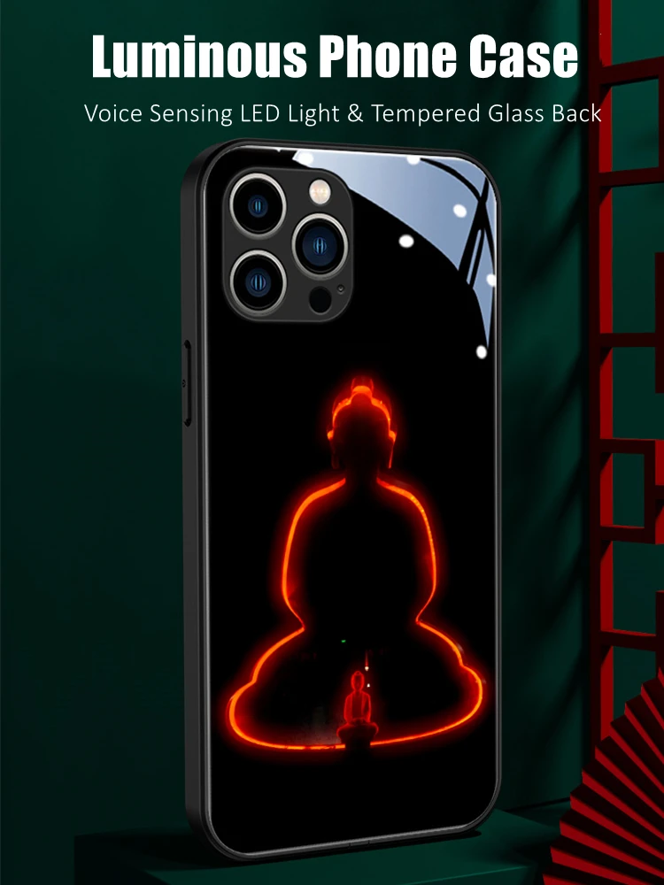 

Chinese Style LED Light Glowing Luminous Tempered Glass Back Phone Case for OnePlus 6 6T 7 7T 8 8T 9 9R 10 Ace Nord 2 N200 Pro