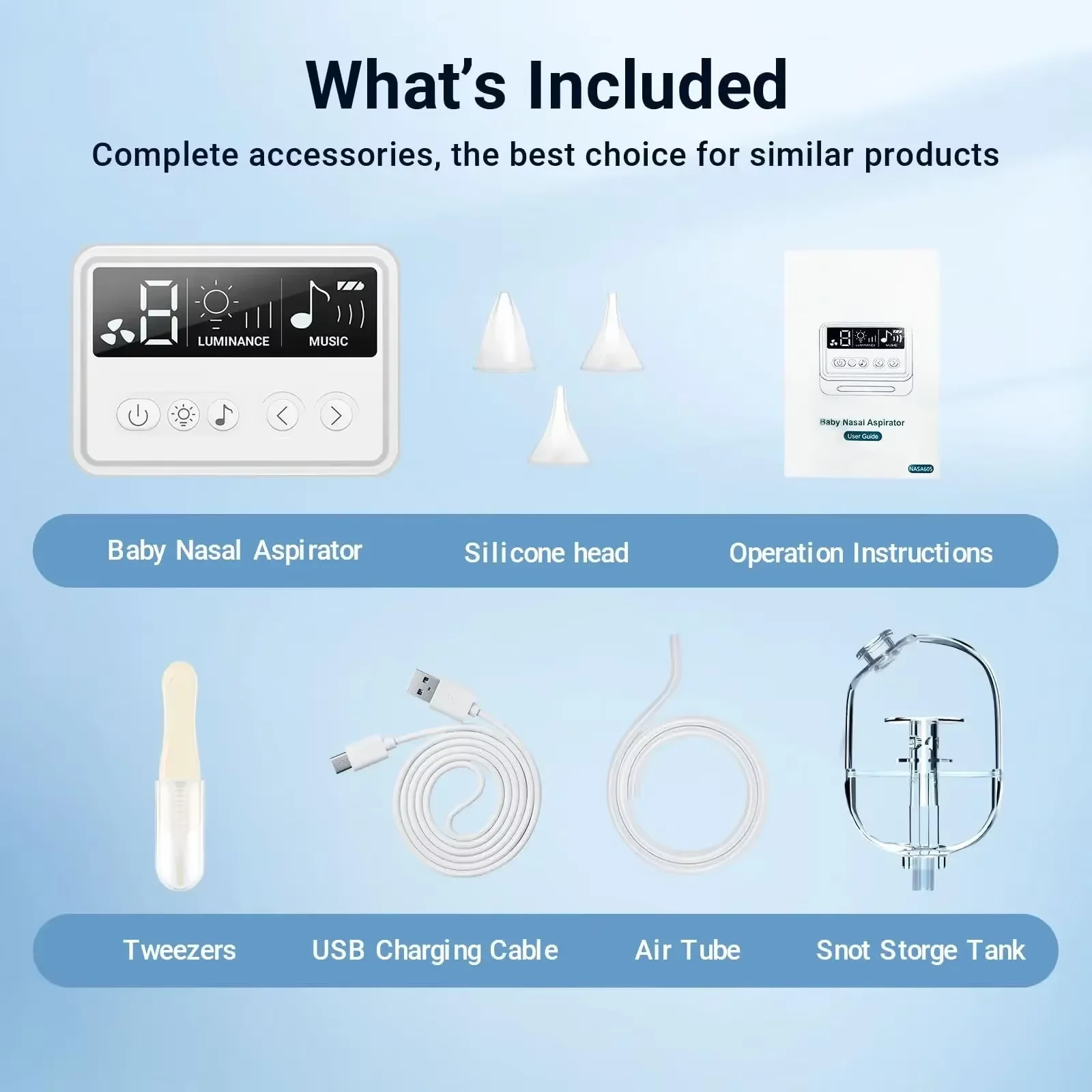 Baby Nasal Aspirator Electric Adjustable Nose Cleaner with Built-In Music & Night Light Rechargeable Nose Booger Sucker for Infa 5