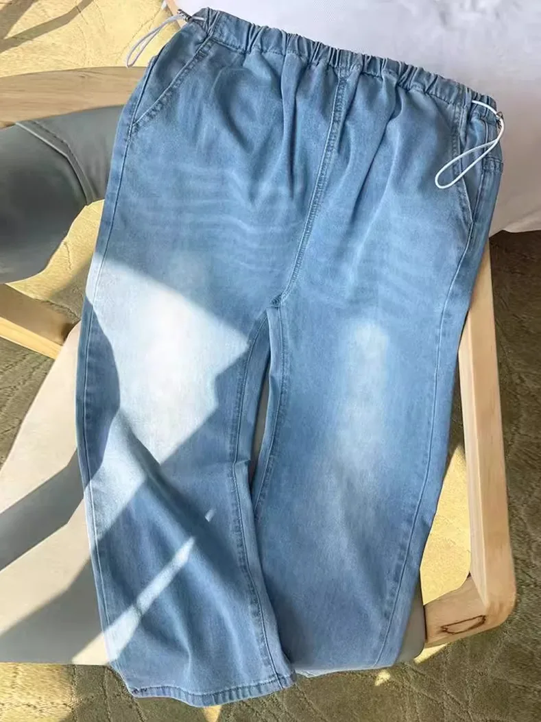 50cm 짧은 임산부 바지 배꼽 지지대 없음 작은 사이즈 스트레이트 레그 스모크 튜브 바지 슬리밍 효과 데님 봄 가을