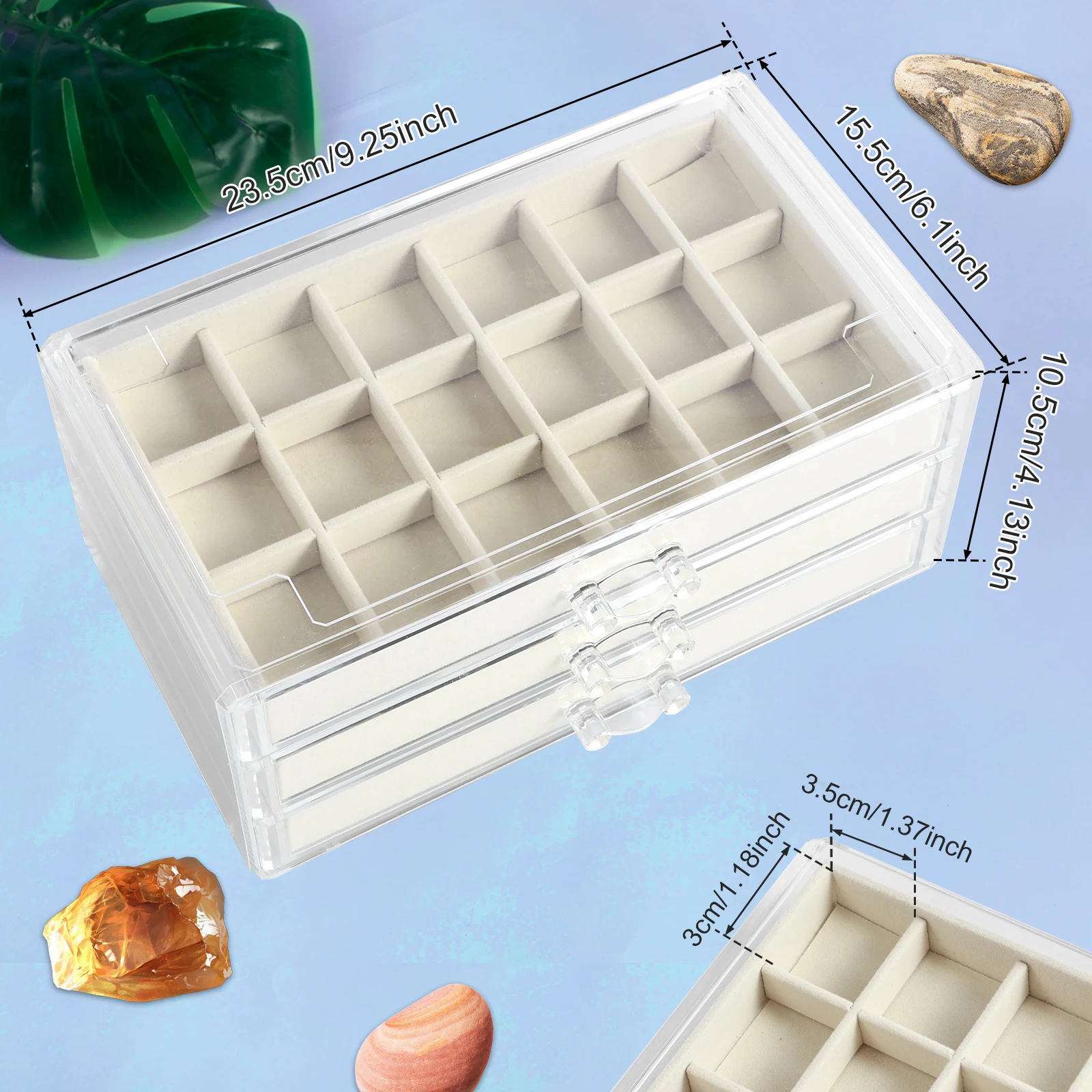 Rock Vitrine, acryl rock verzameldoos, 5 etages, 90 vakken (3