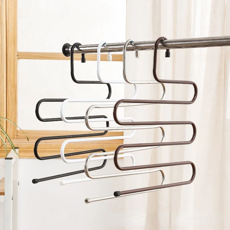 5 Layers S-shaped Pants Hanger Multifunctional Anti-skid Stainless Steel Pants Rack Wardrobe Storage Scarf Rack Iron clothes hanger pants rack storage hanger