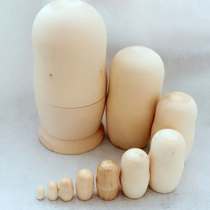 

10pcs DIY Unpainted Blank Wooden Big Belly Shape Russian Nesting Dolls Matryoshka for Doll Set for Kids Toy Birthday