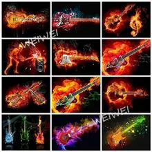 Full Drill Cool Diy 5D Diamond Painting Flame Guitar Musical Note Mosaic Diamond Embroidery Cross Stitch Kits Art Home Decor