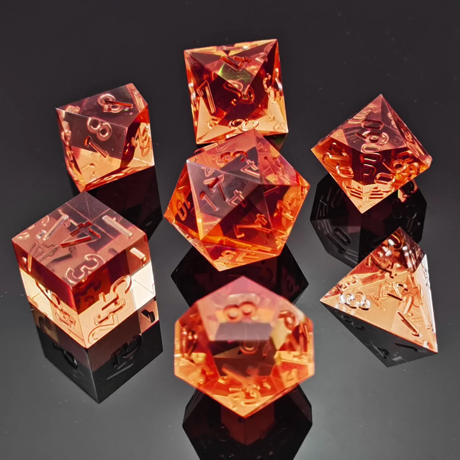 Bescon Crystal Clear Unpainted Sharp Edge DND Dice Set of 7 Razor Edged Polyhedral D&D Dice Set for Role Playing Games spindown dice set